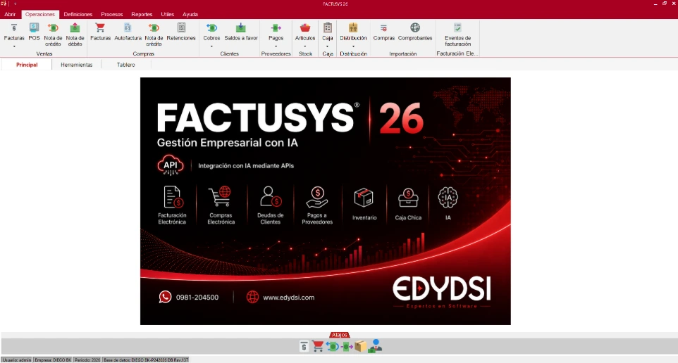 Pantalla principal del FACTUSYS 26