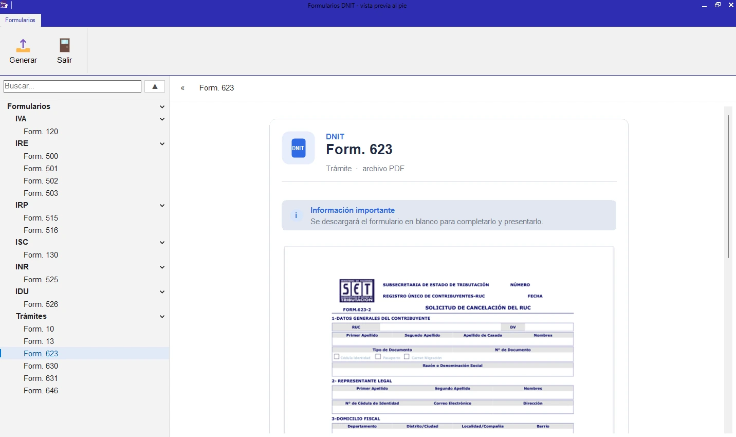 Formulario 623 del CONTASYS 26
