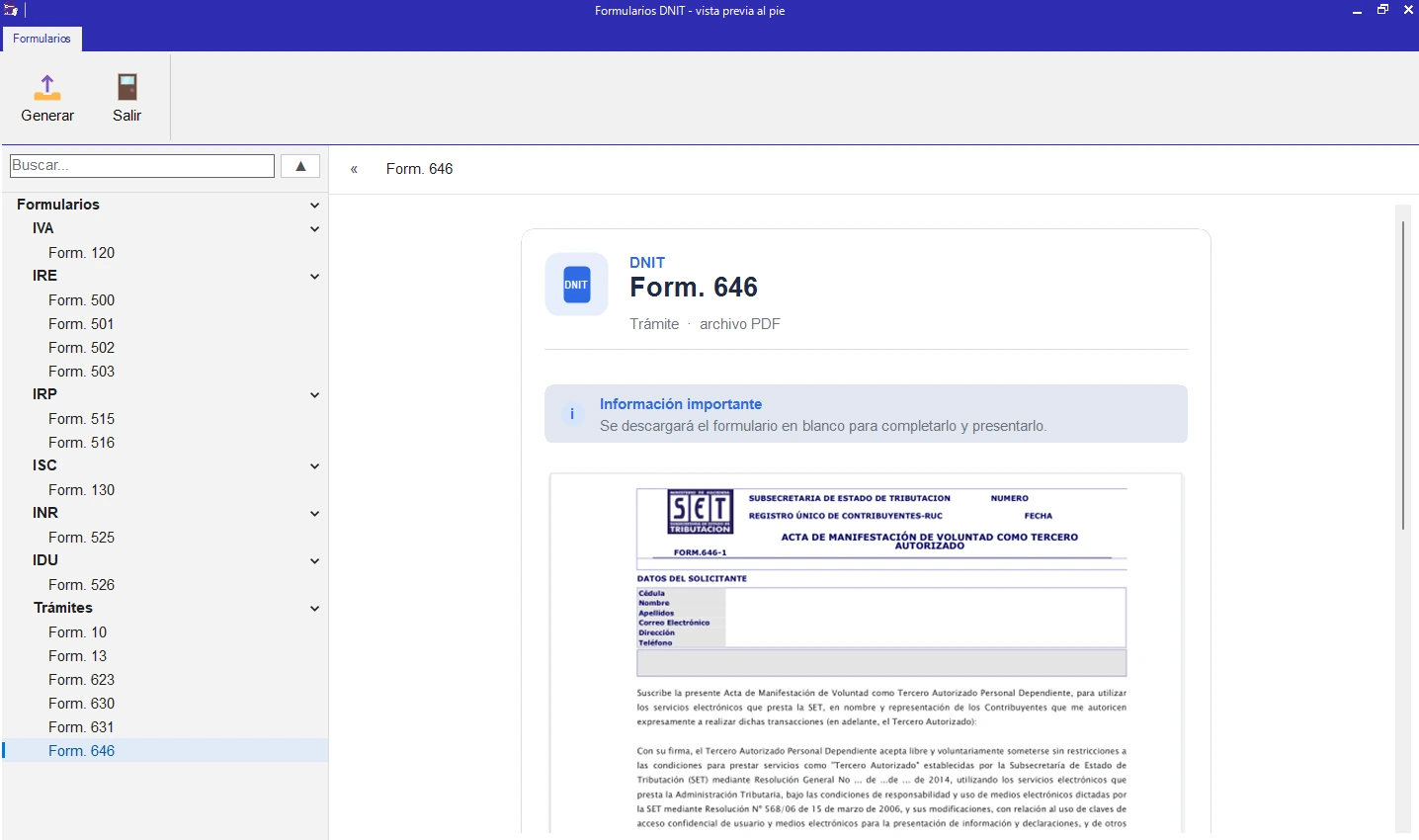 Formulario 646 del CONTASYS 26