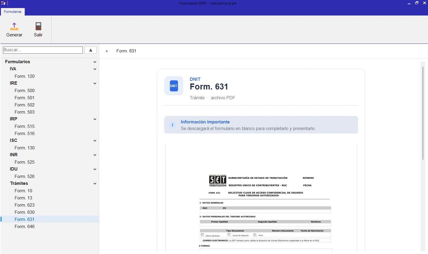 Formulario 631 del CONTASYS 26