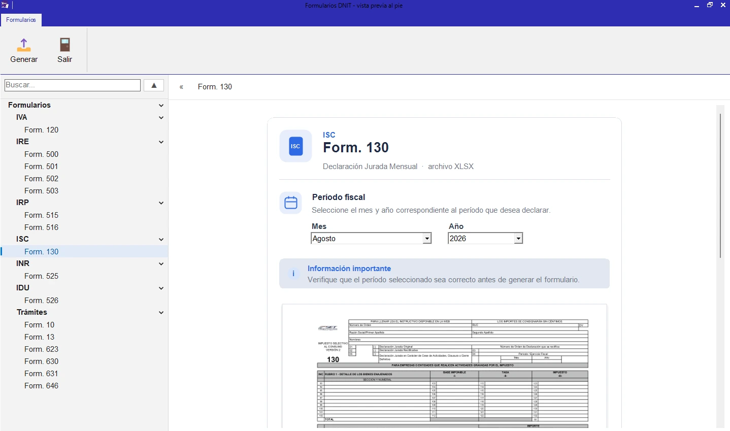 Formulario 130 del CONTASYS 26