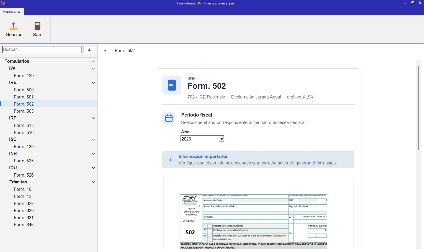Formulario 502 del CONTASYS 26