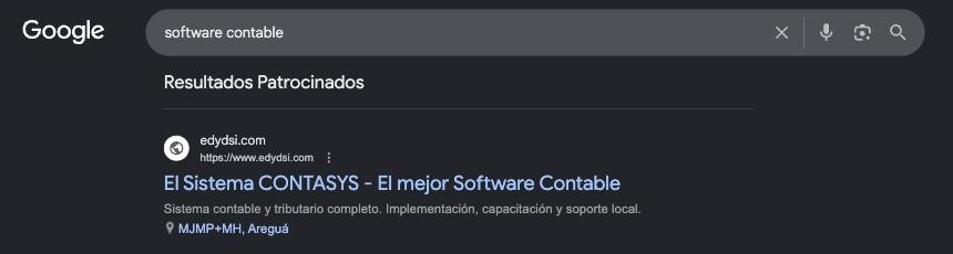 Resultado patrocinado de EDYDSI en Google al buscar software contable