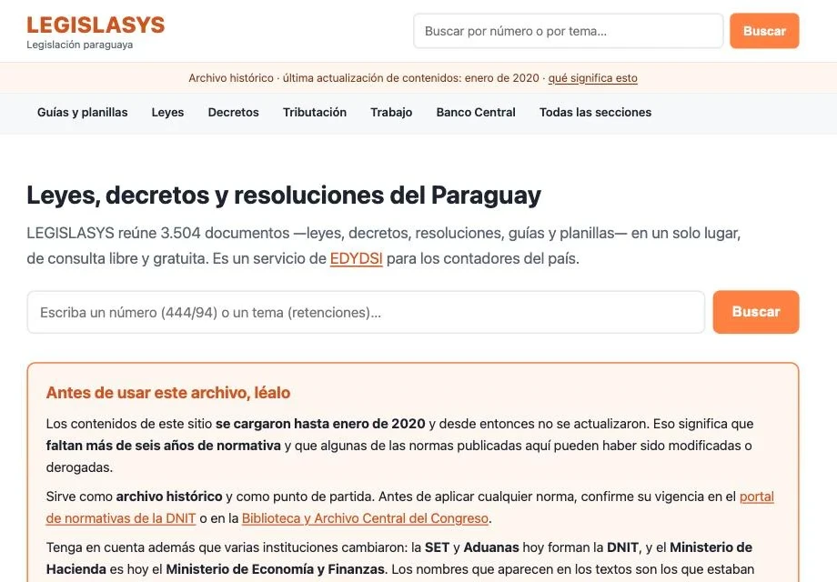 La portada de LEGISLASYS con el buscador